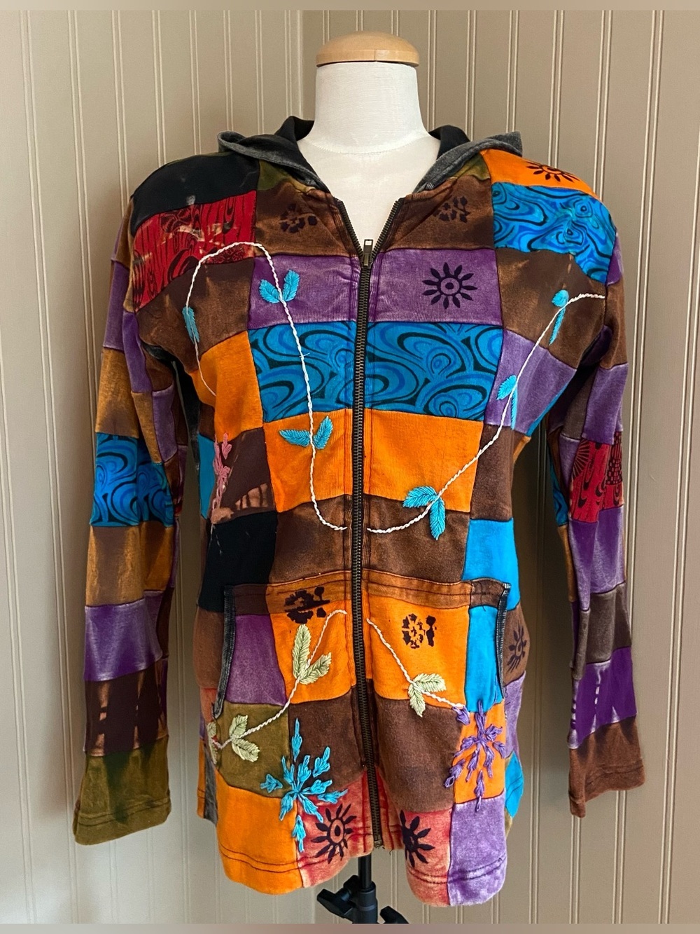 Rising International 100% Cotton Patchwork Zipper Sweater Women’s Size Medium